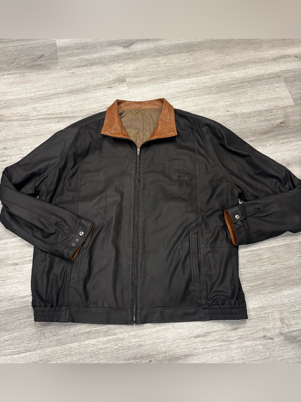 Remy Leather Black Jacket with Brown Leather Collar lamb suede 2XLT